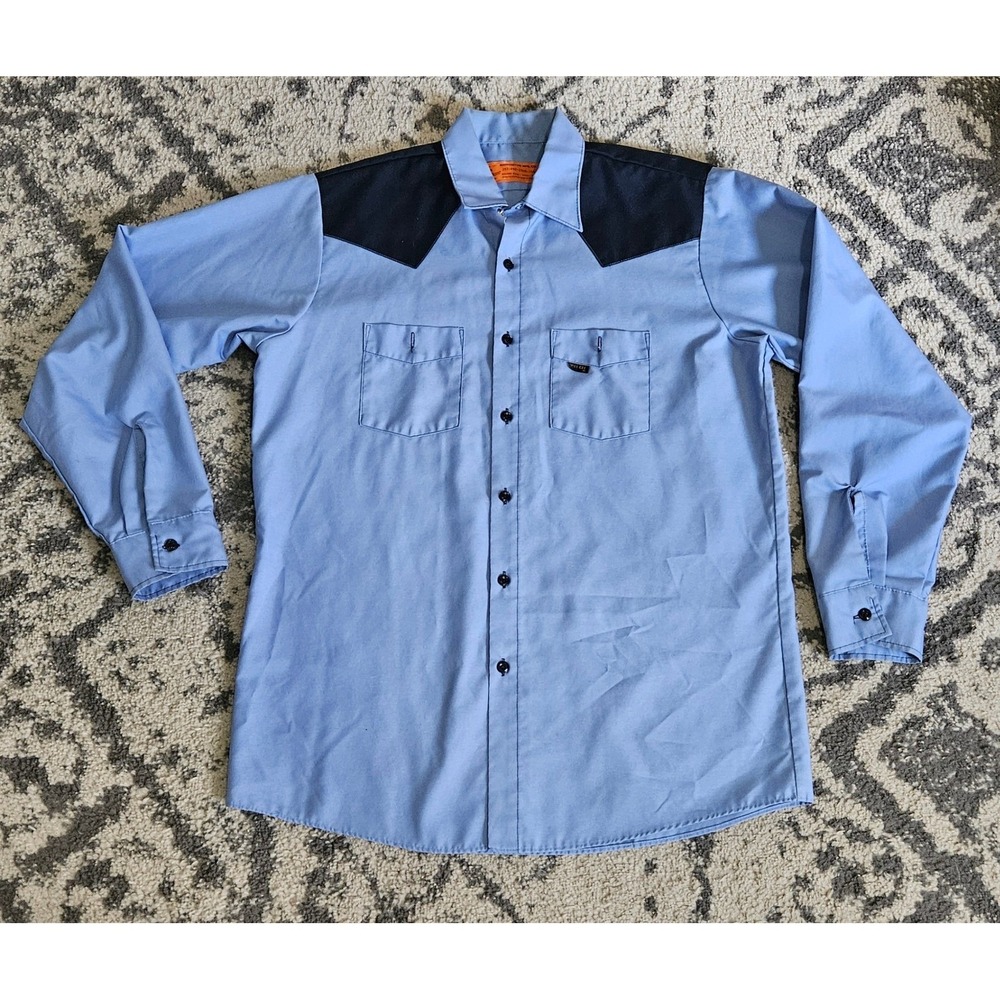 Vintage Dee Cee Washington Mfg Co Western Shirt Blue Two Tone Mens Large Long